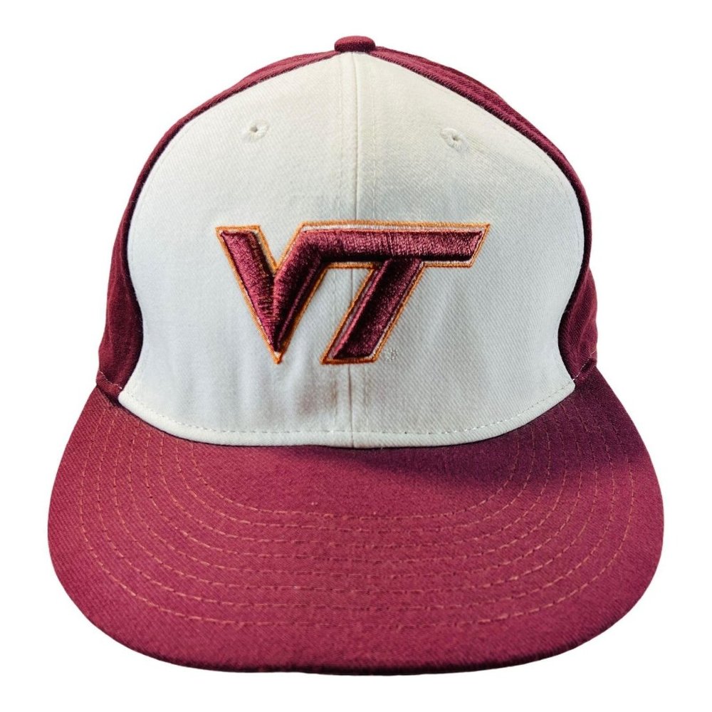Nike Virginia Tech Hokies Hat Mens 7 1/2 Maroon White VT Fitted Flat Bill Cap
